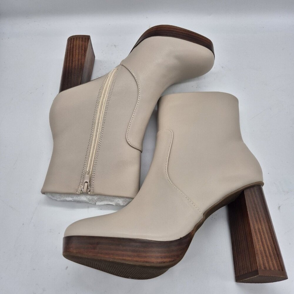 DV By Dolce Vita Women's Size 10 M Marigold Leather Stacked Heeled Boots Ivory